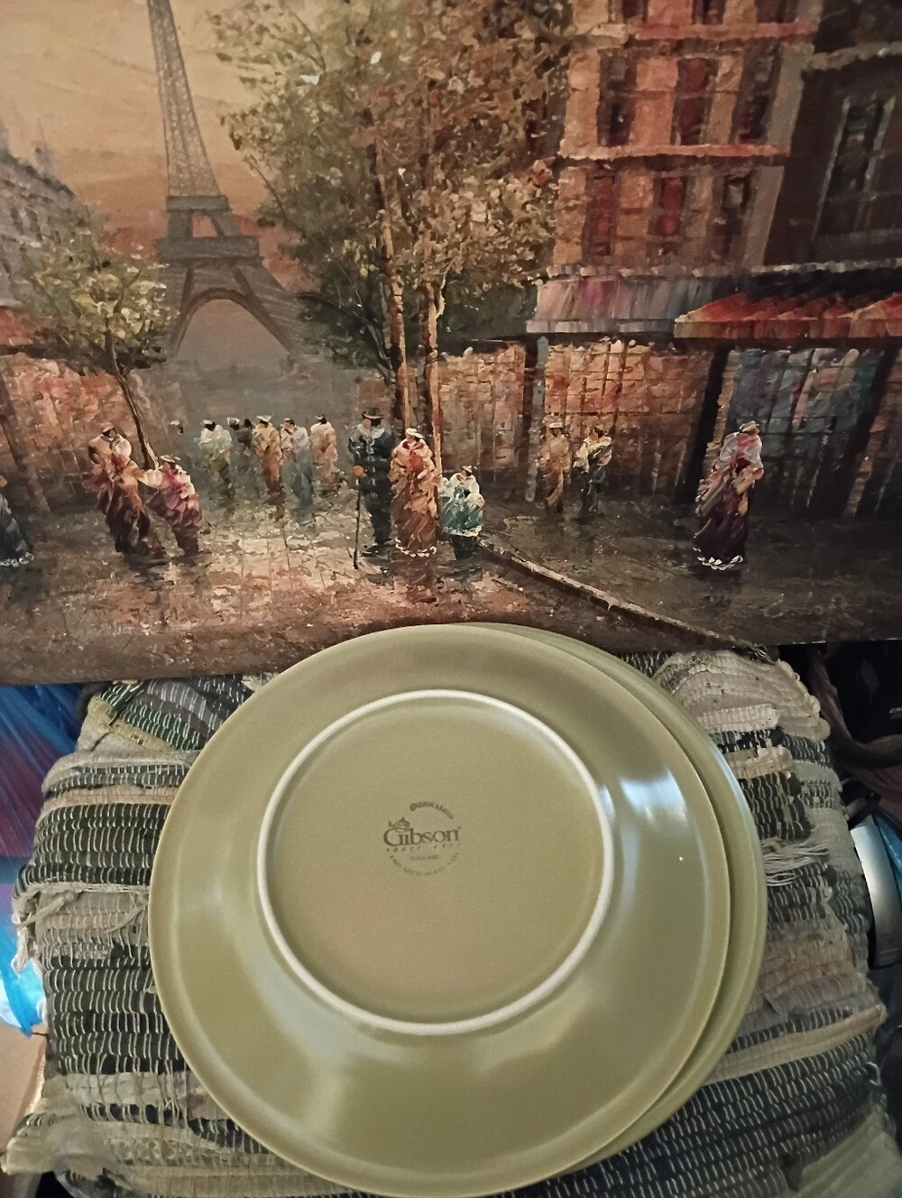 Gibson Olive Green Stoneware Dinner Plates Set Of 4 VINTAGE, New 🎁 GIFT.